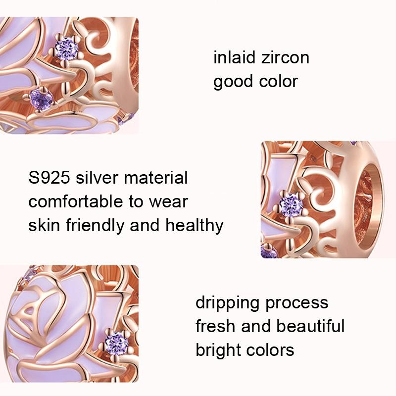 925 Sterling Silver Purple Rose Beads For Diy Accessories