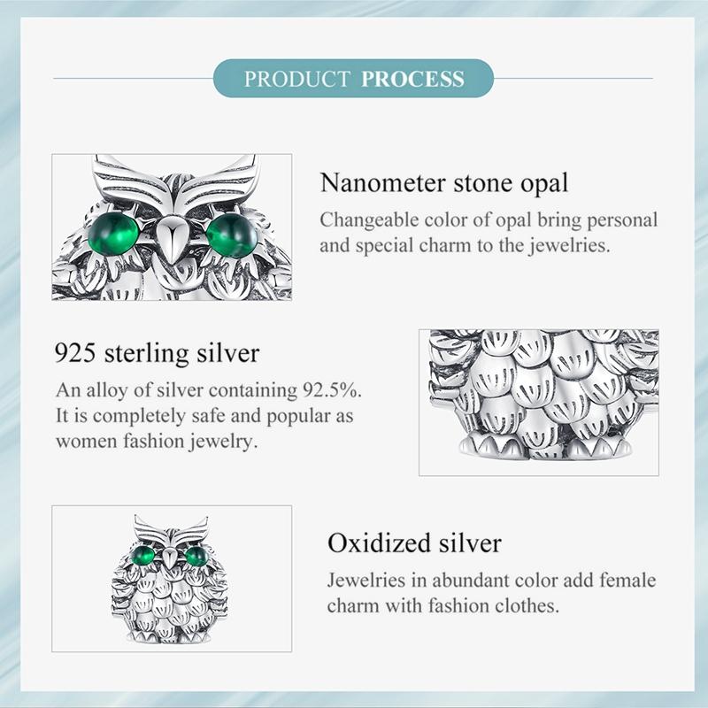925 Sterling Silver Owl Pendant Necklace Charm For Diy Bracelets