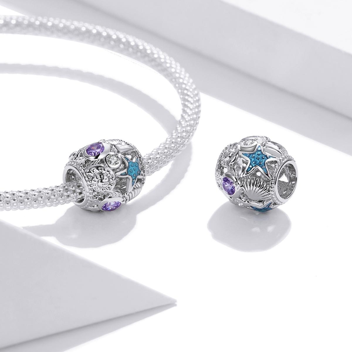 925 Sterling Silver Starfish Zircon Beaded Bracelet / Necklace Set