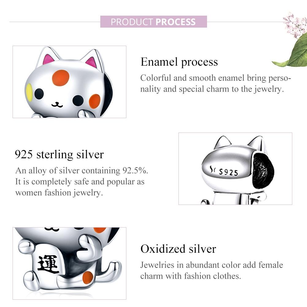 925 Sterling Silver Lucky Cat Bead For Diy Bracelet Or Necklace