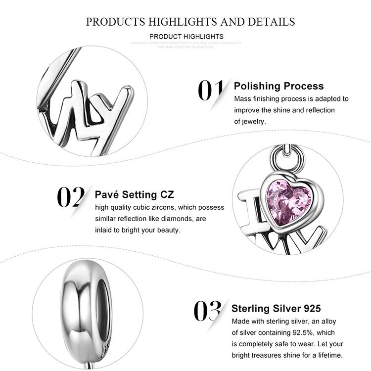 925 Sterling Silver Home Love Pink Gemstone Bracelet