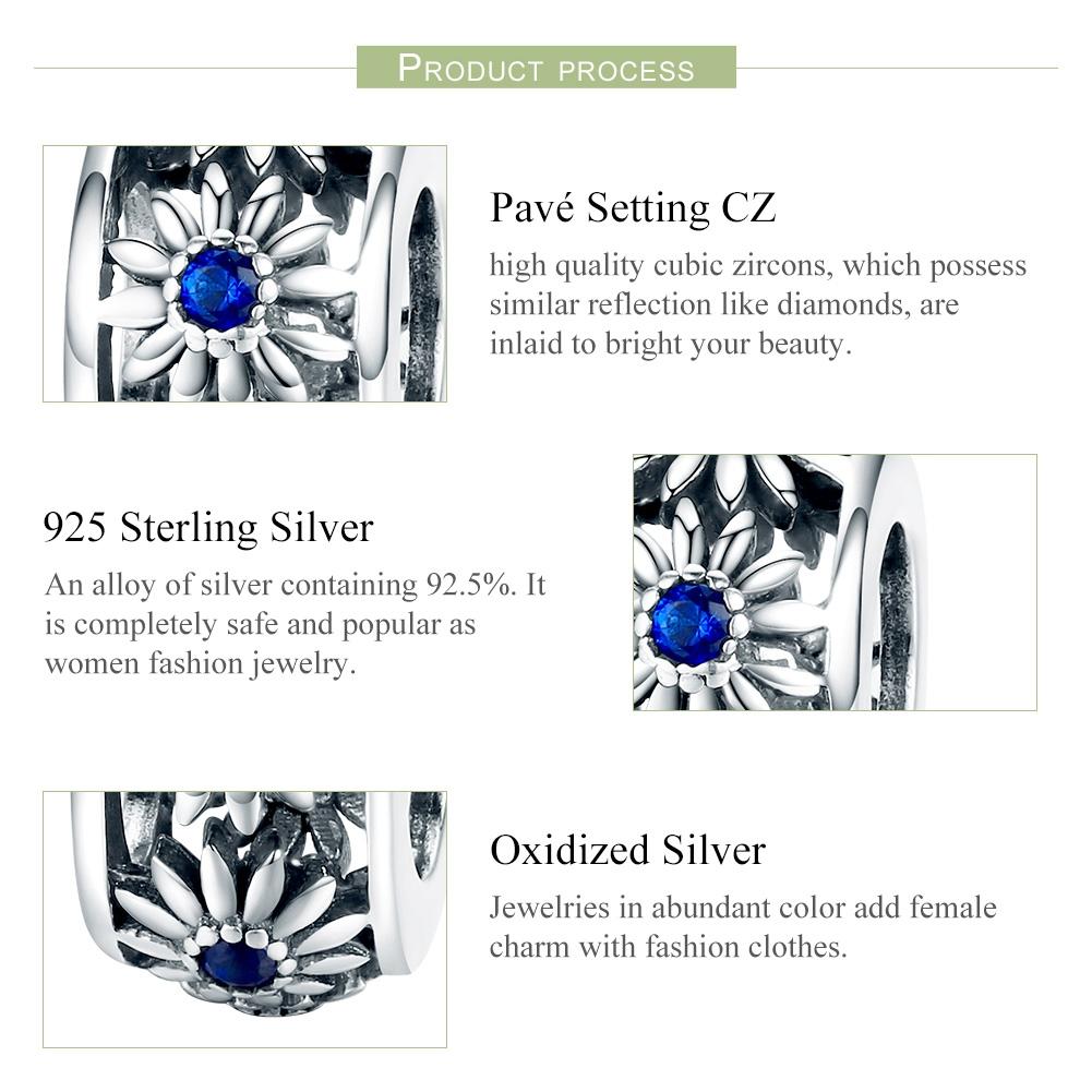 925 Sterling Silver Blue Daisy Spacer For Bracelet