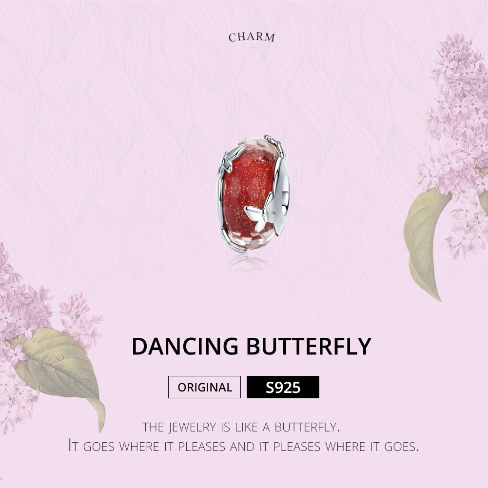 925 Sterling Silver Red Glazed Butterfly Bead Pendant For Diy Bracelets And Necklaces