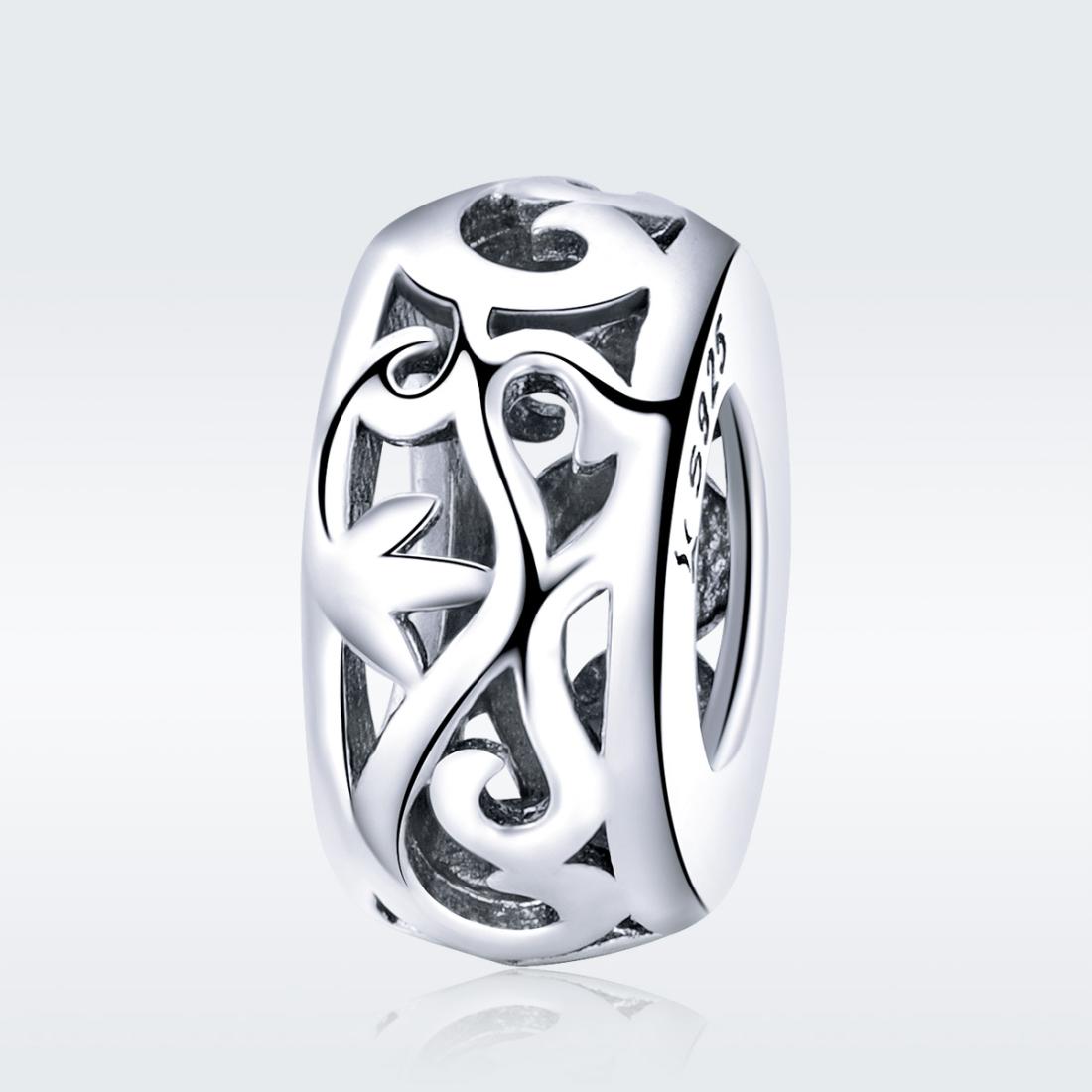 925 Sterling Silver Vintage Heart Beads With Curly Grass Pattern