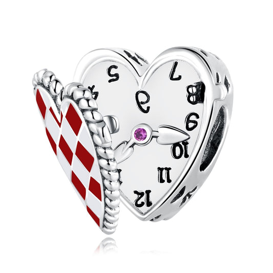 925 Sterling Silver Heart Clock Beads For Diy Bracelets & Necklaces
