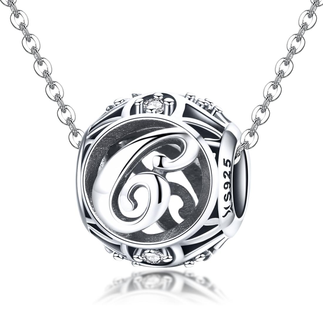 925 Sterling Silver 26 English Letter Beads For Diy Bracelets & Necklaces Style - C