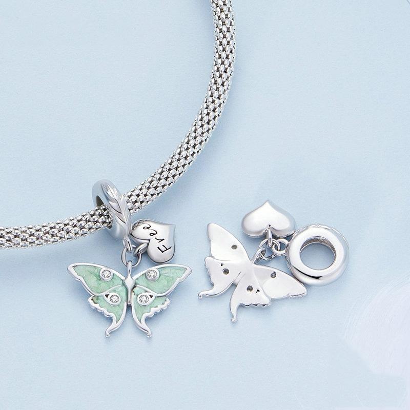 925 Sterling Silver Natural Butterfly Pendant For Diy Bracelet Style - Butterfly