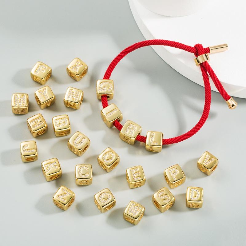 Brass Micro Inlaid Couple Red String Diy Bracelet English Letter Beads Style - M