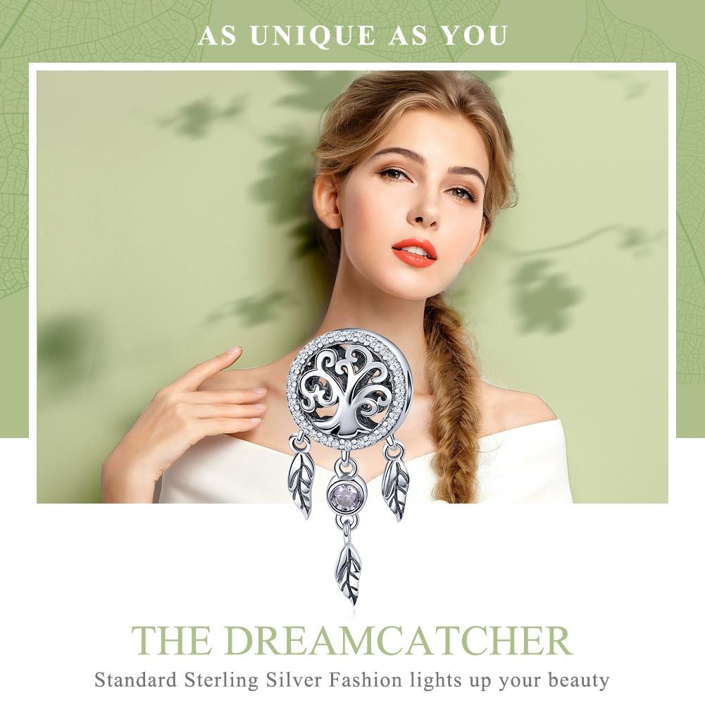 925 Sterling Silver Retro Hollow Dream Catcher Beaded Bracelet