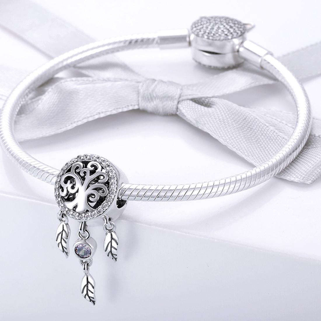 925 Sterling Silver Retro Hollow Dream Catcher Beaded Bracelet
