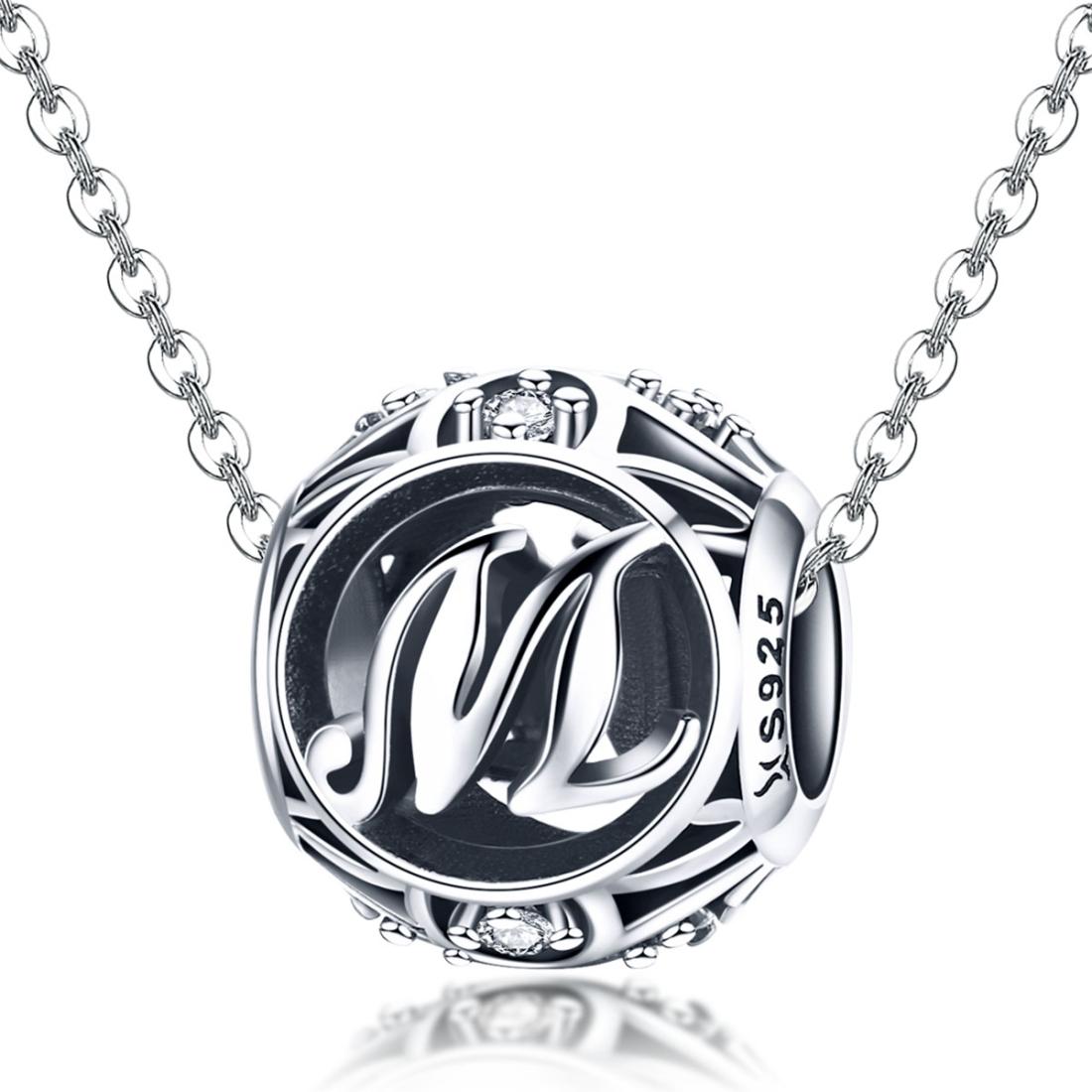 925 Sterling Silver 26 English Letter Beads For Diy Bracelets & Necklaces Style - M
