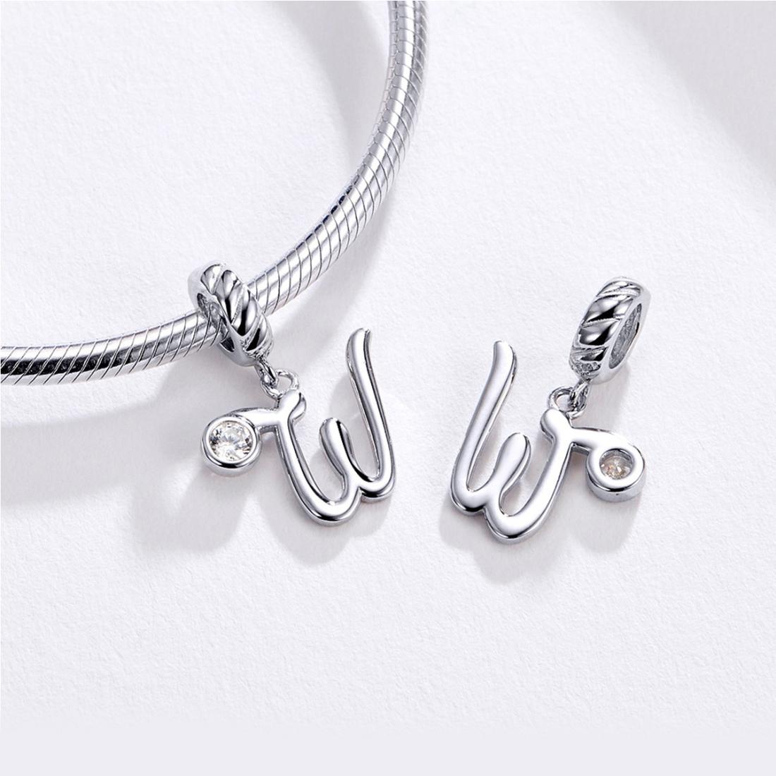 925 Sterling Silver Personalized Letter Pendant For Diy Bracelets & Necklaces Style - W