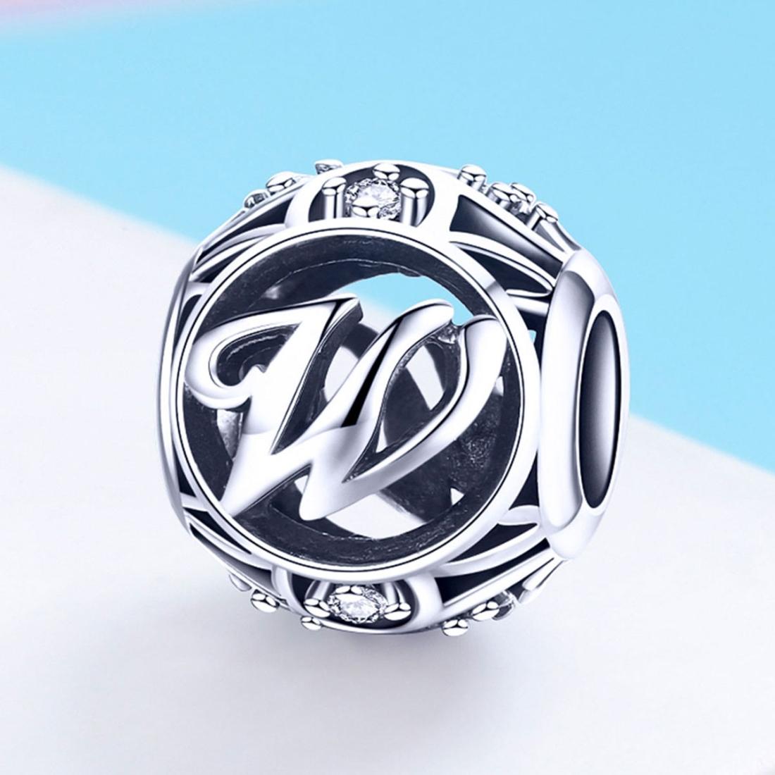 925 Sterling Silver 26 English Letter Beads For Diy Bracelets & Necklaces Style - W