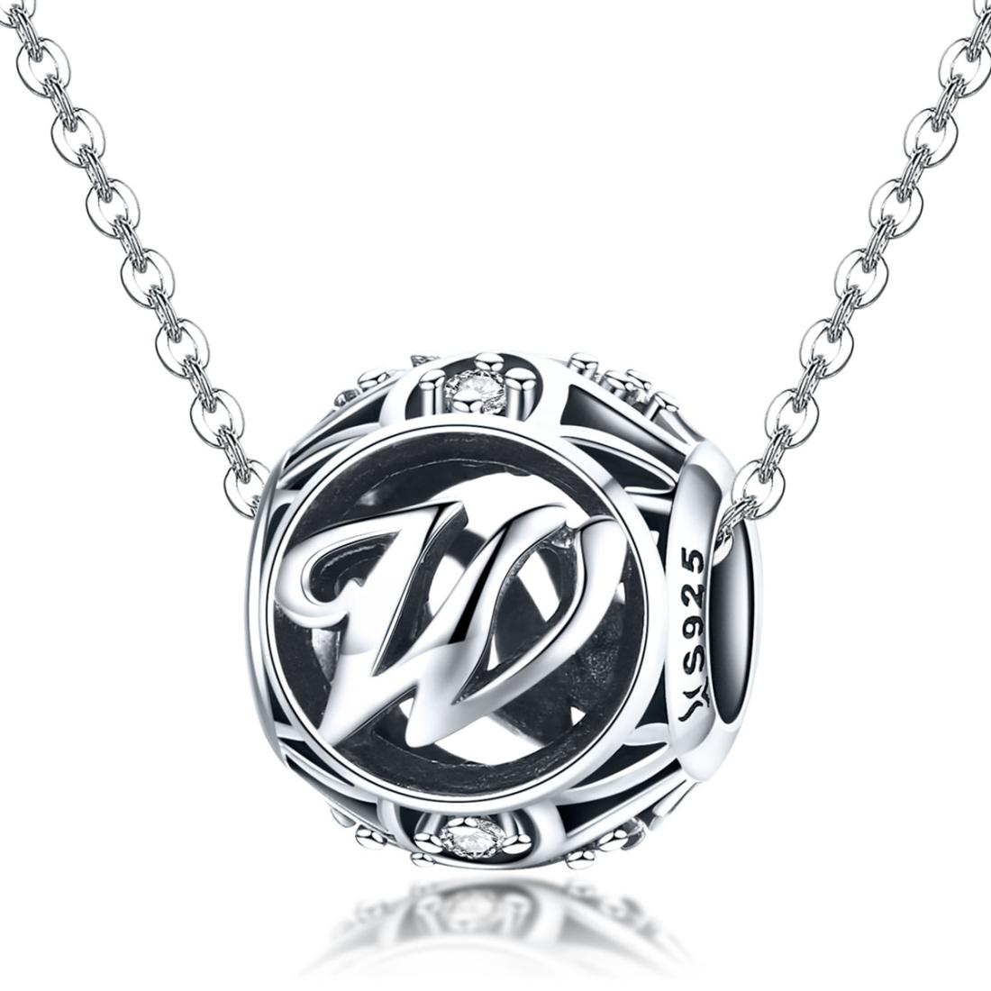 925 Sterling Silver 26 English Letter Beads For Diy Bracelets & Necklaces Style - W