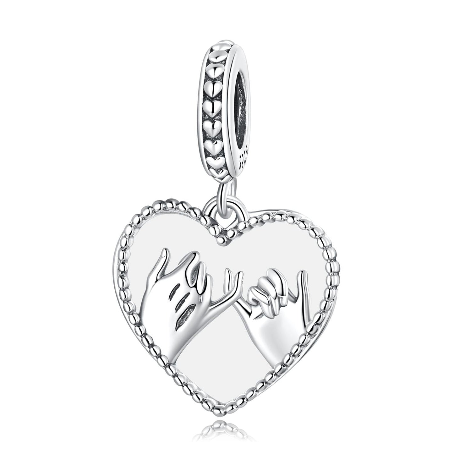 925 Sterling Silver Hand In Hand Heart Pendant For Diy Bracelets & Necklaces