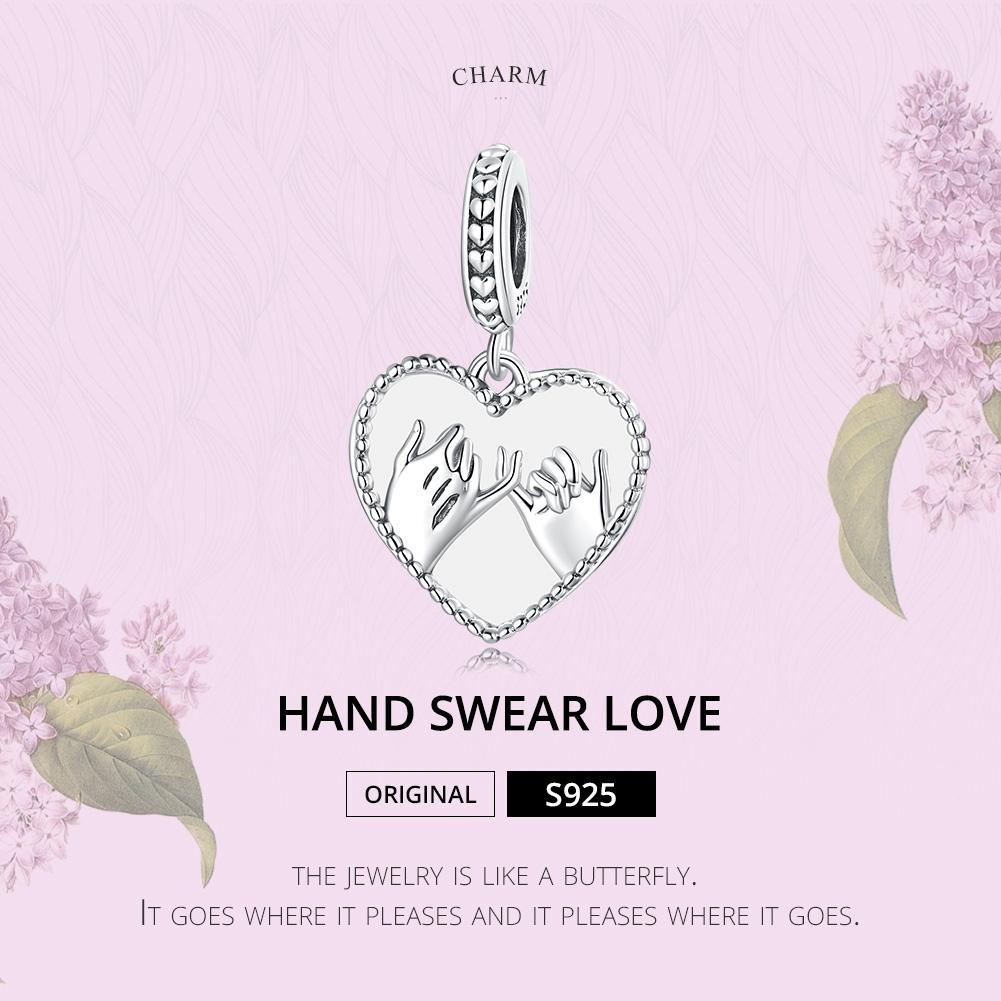 925 Sterling Silver Hand In Hand Heart Pendant For Diy Bracelets & Necklaces