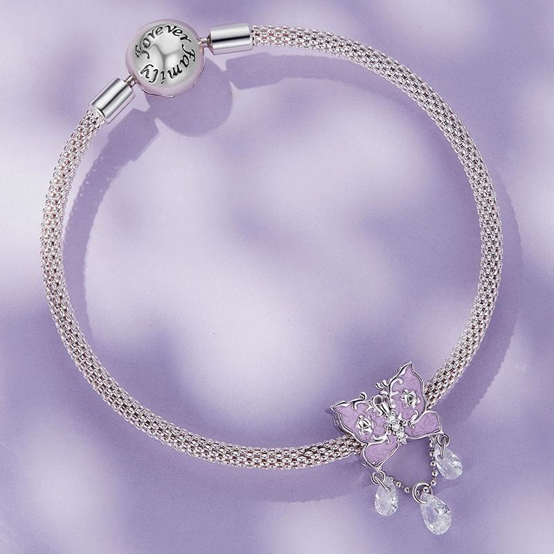 925 Sterling Silver Purple Butterfly Necklace Pendant For Diy Bracelets