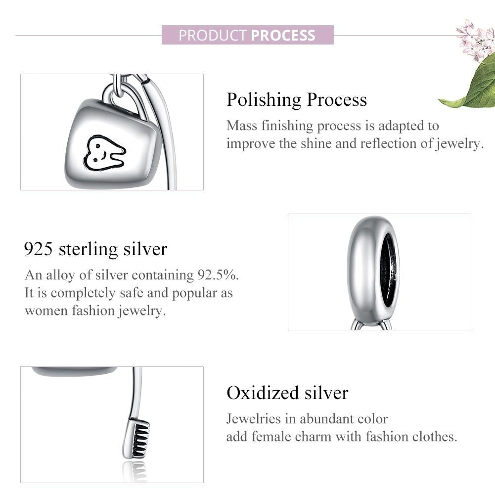 925 Sterling Silver Diy Toothbrush Cup Pendant