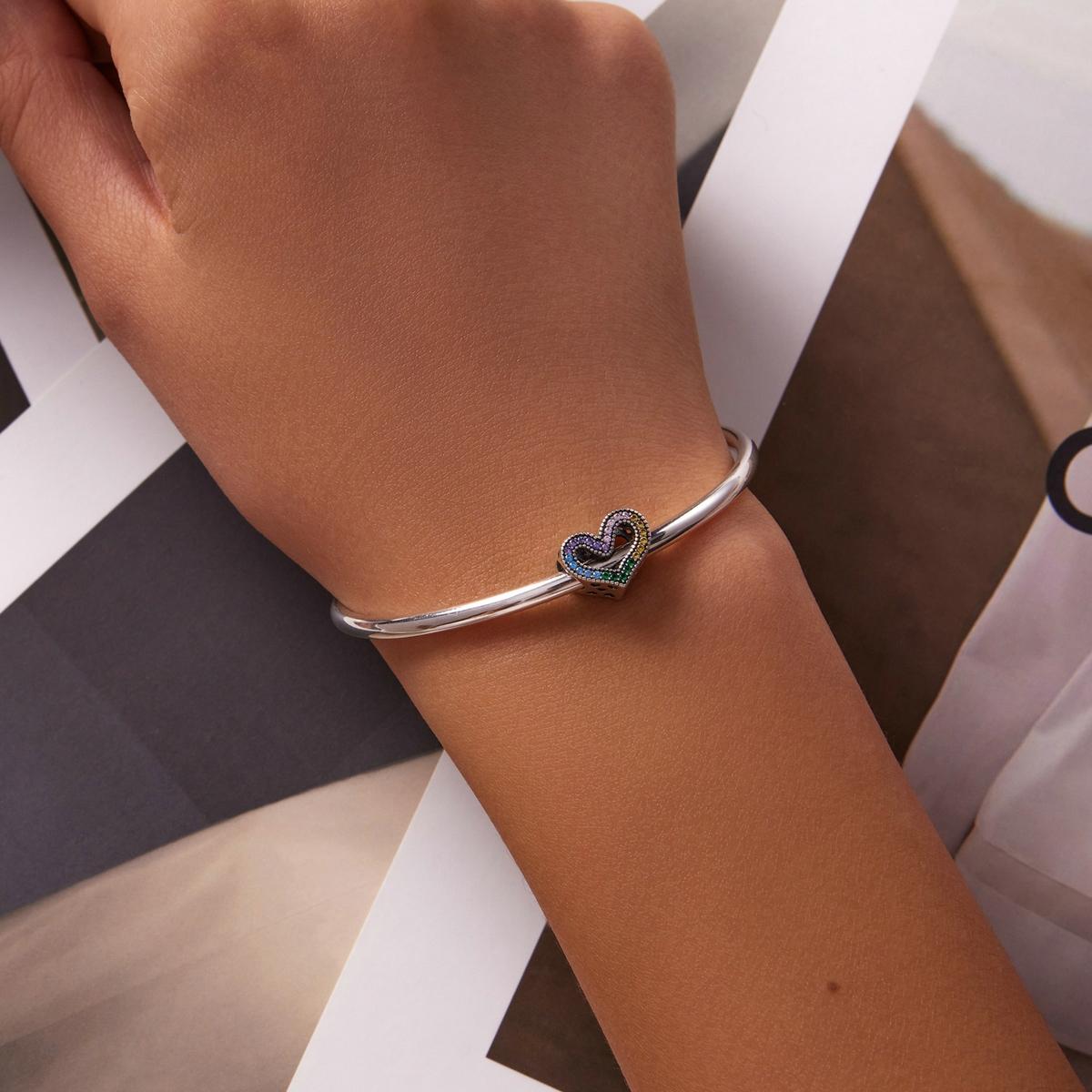 925 Sterling Silver Rainbow Heart Beads For Diy Bracelets & Necklaces