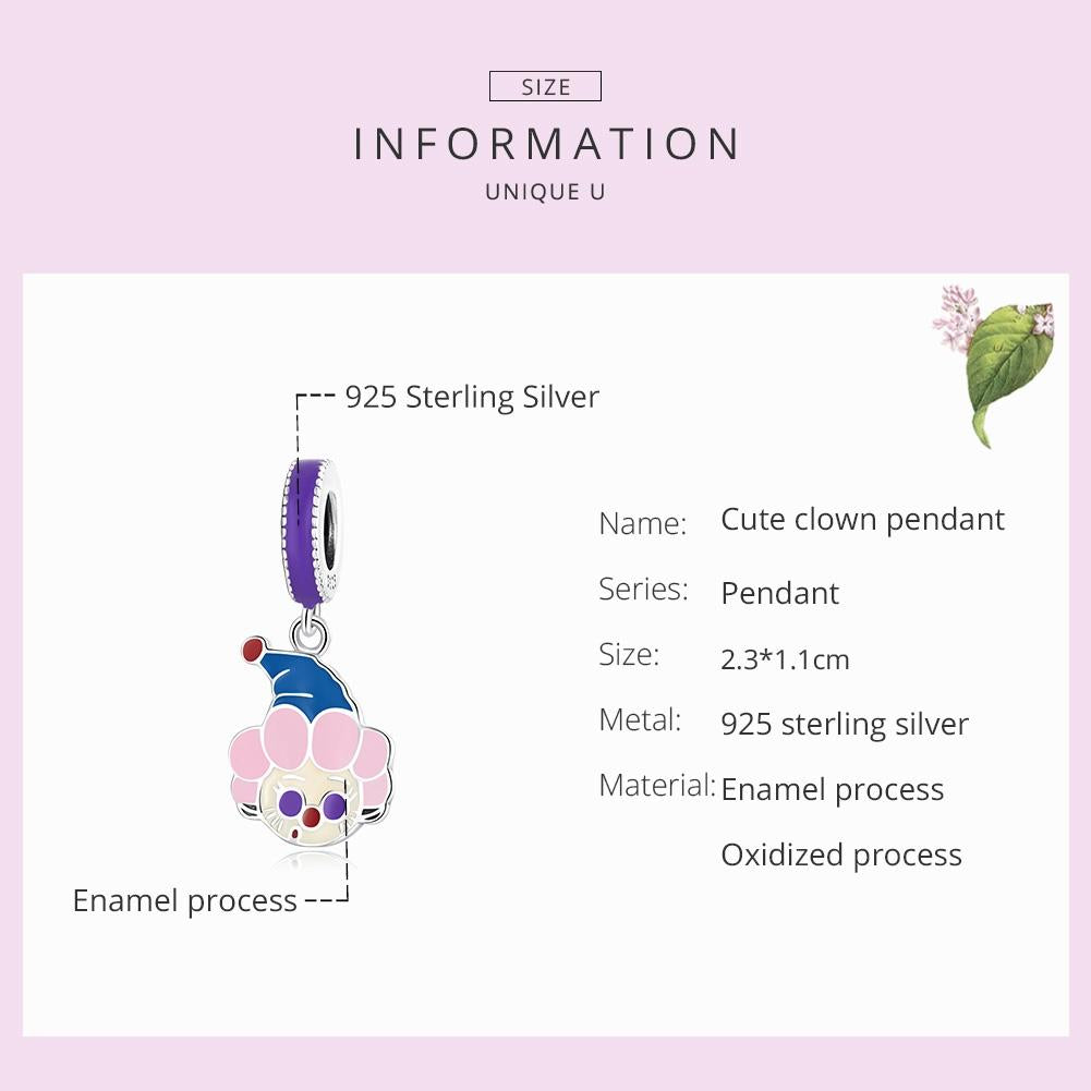 925 Sterling Silver Clown Pendant For Diy Bracelets & Necklaces