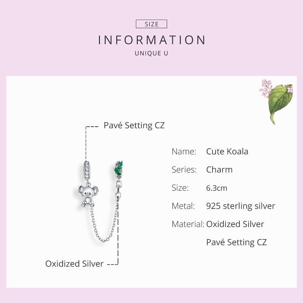 925 Sterling Silver Koala Safety Chain For Bracelets & Necklaces