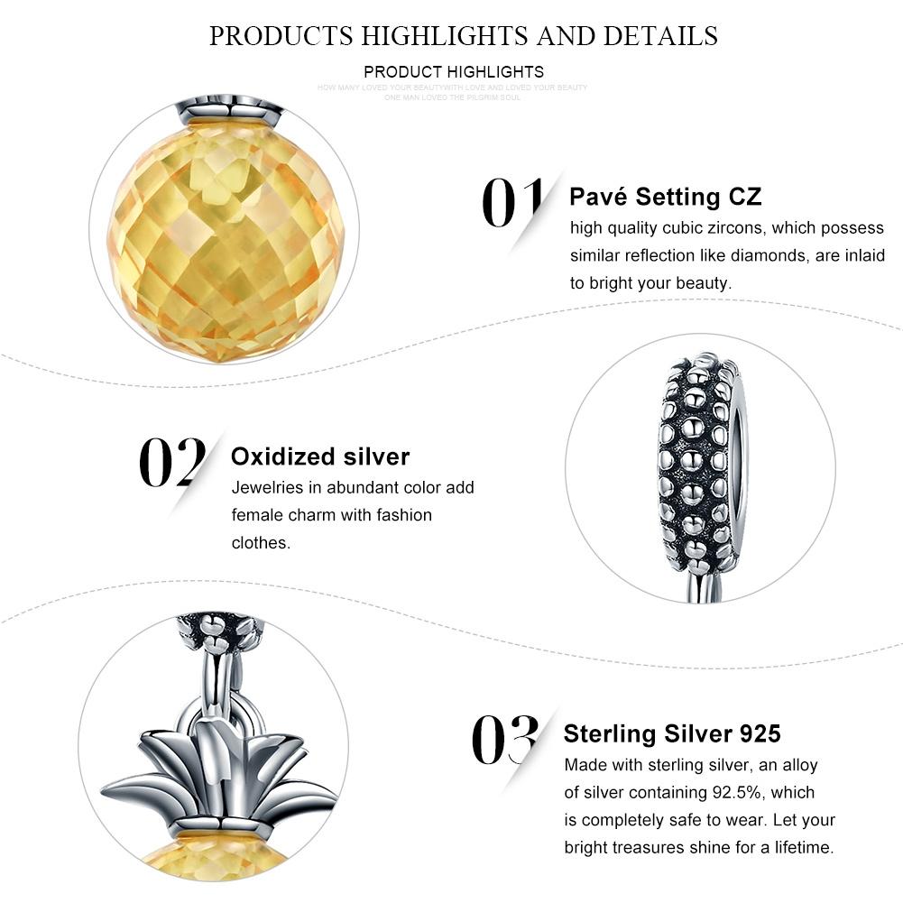 925 Sterling Silver Pineapple Charm For Diy Bracelets