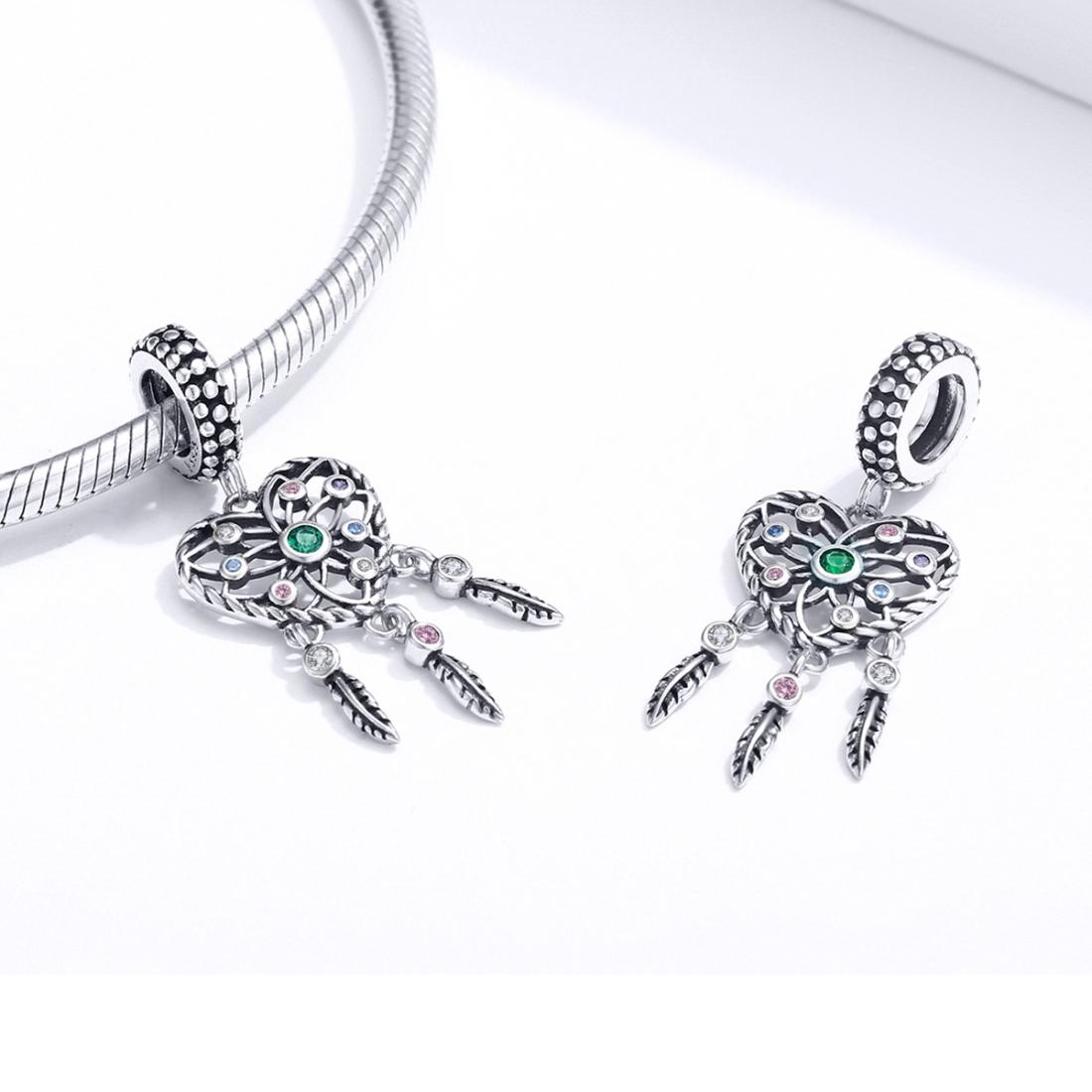 925 Sterling Silver Tassel Dream Catcher Bracelet Charm