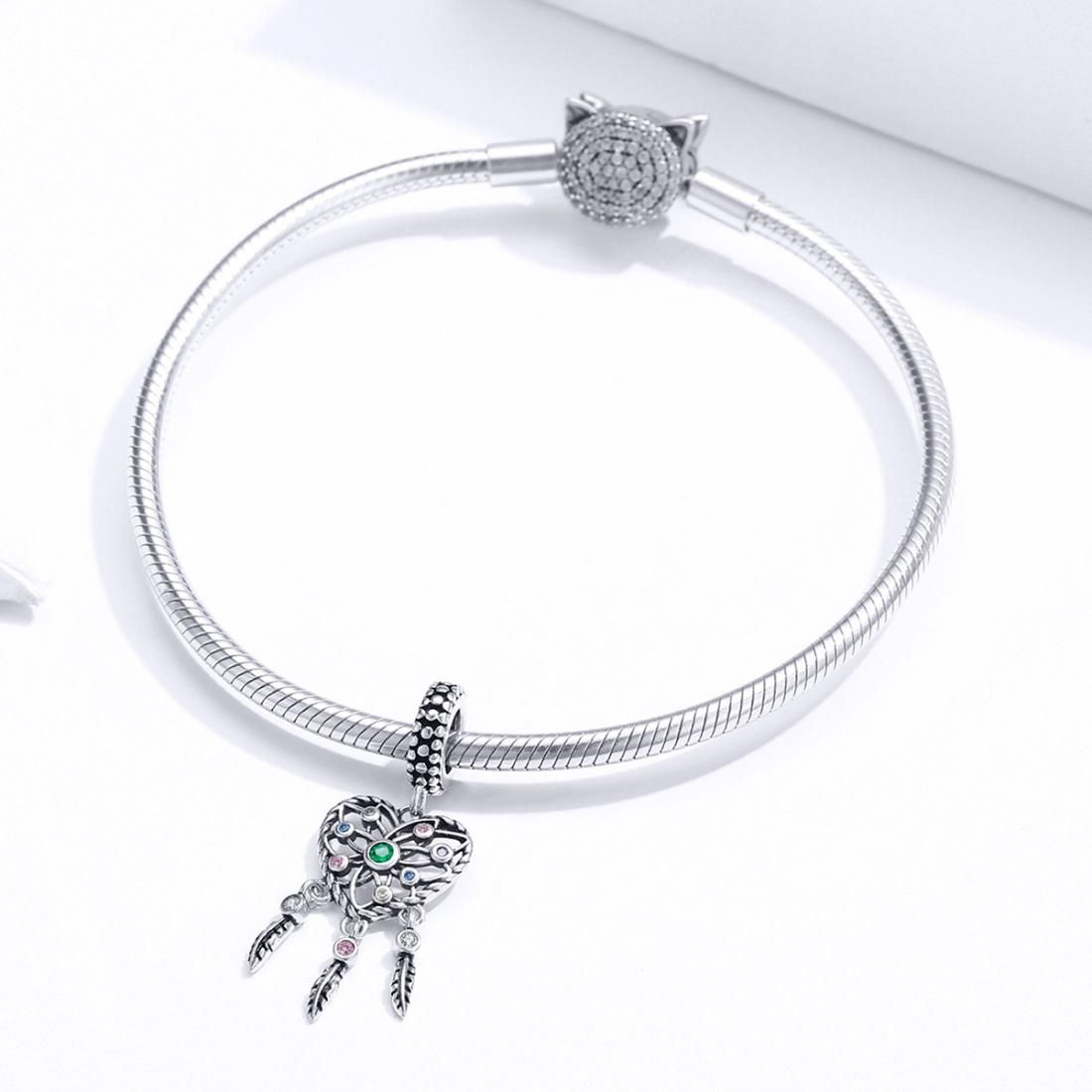 925 Sterling Silver Tassel Dream Catcher Bracelet Charm