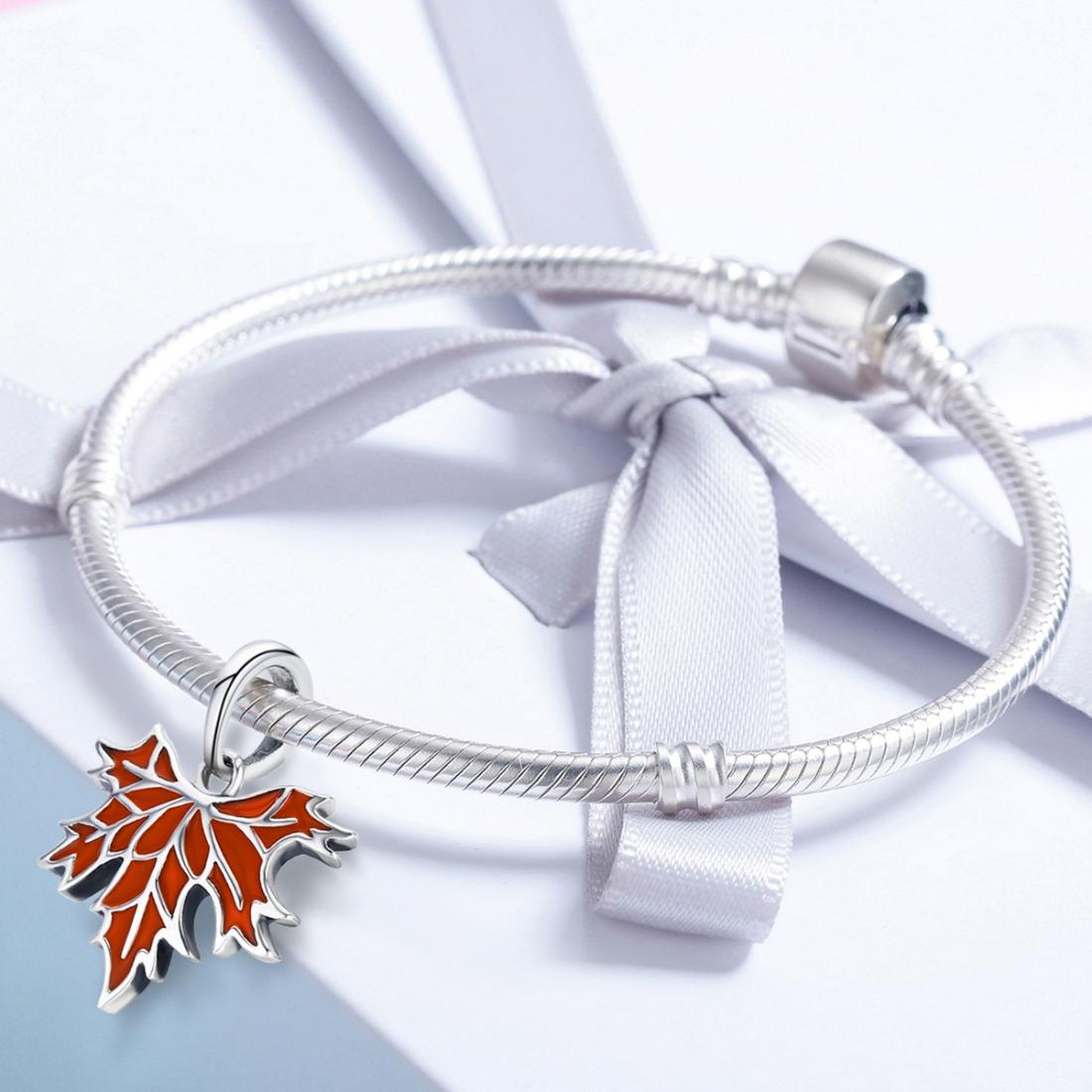 925 Sterling Silver Autumn Maple Leaf Beaded Bracelet