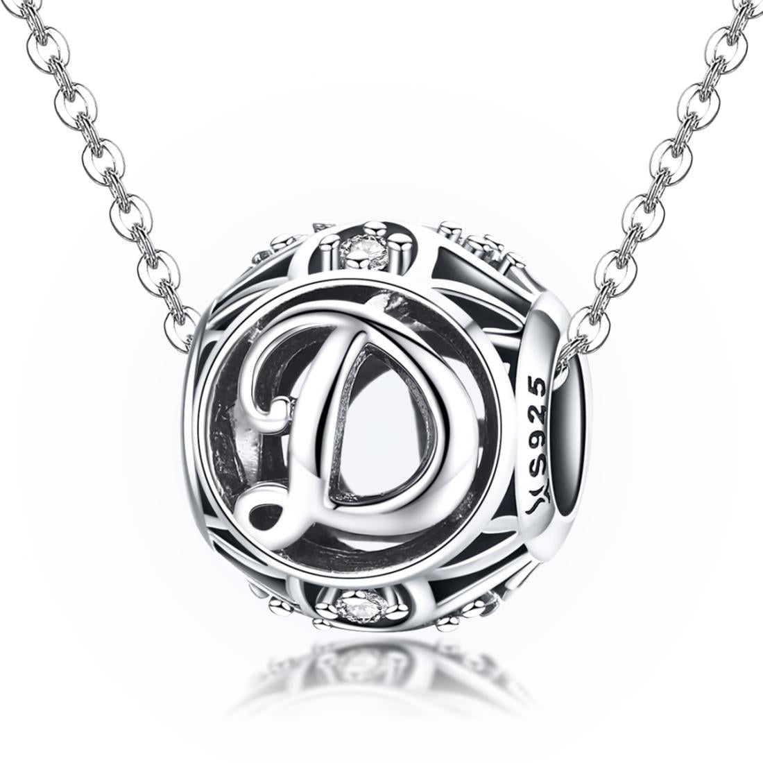 925 Sterling Silver 26 English Letter Beads For Diy Bracelets & Necklaces Style - D