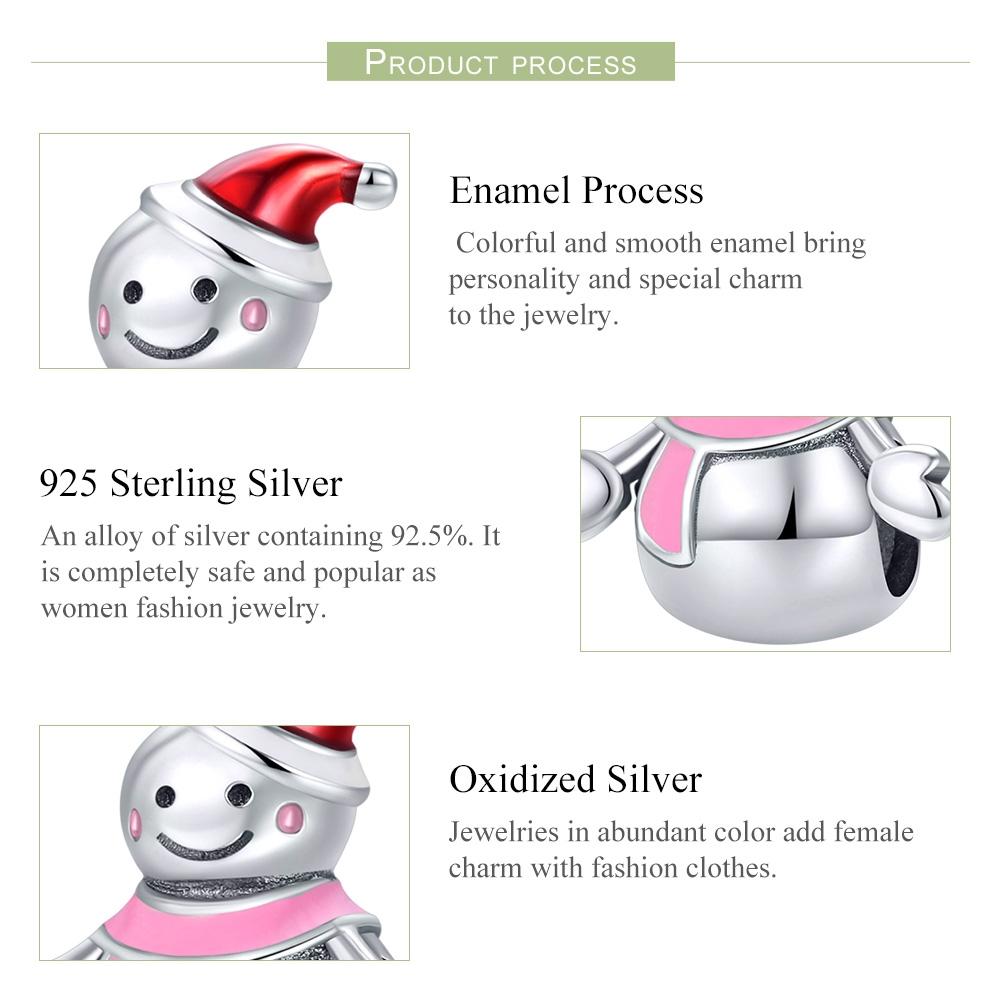 925 Sterling Silver Snowman Bead Pendant For Diy Bracelets & Necklaces