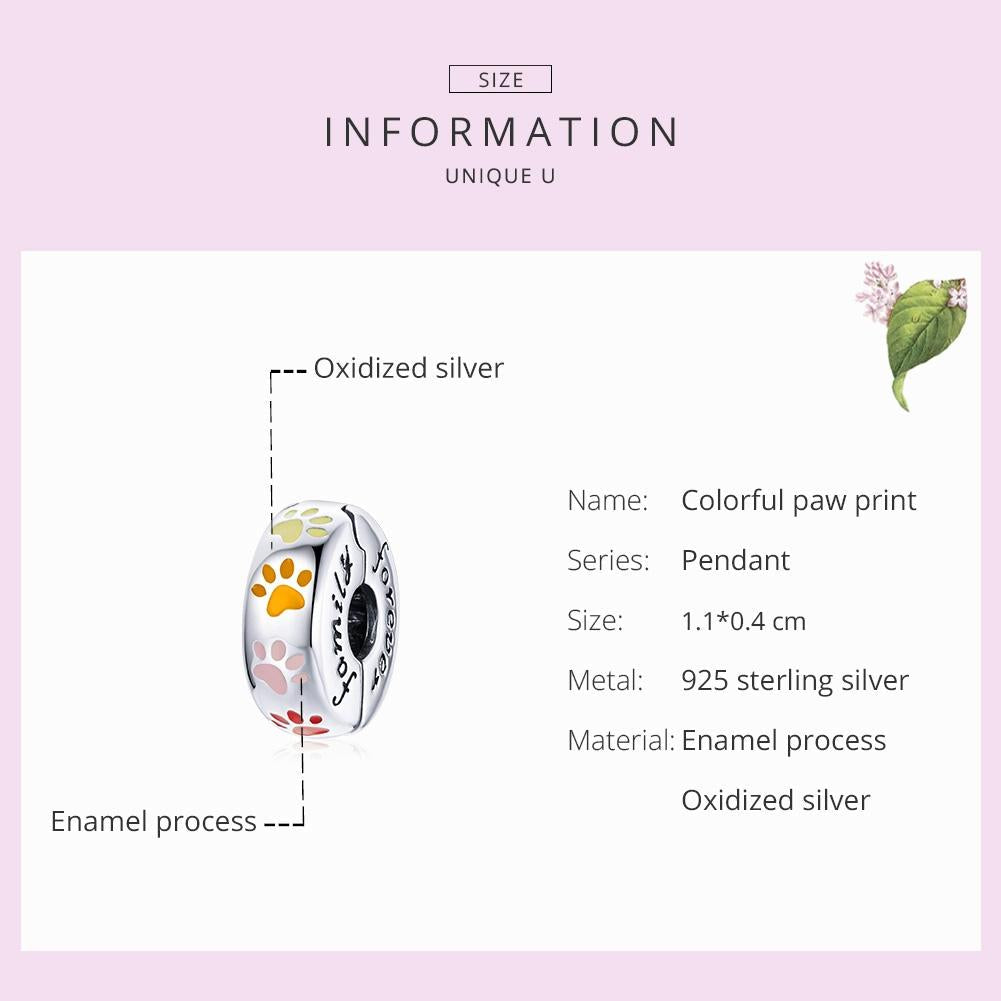 925 Sterling Silver Colorful Paw Print Beads For Diy Bracelets & Necklaces