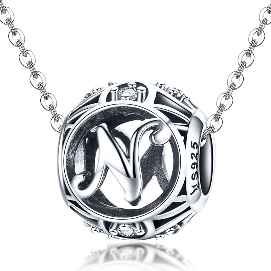 925 Sterling Silver 26 English Letter Beads For Diy Bracelets & Necklaces Style - N