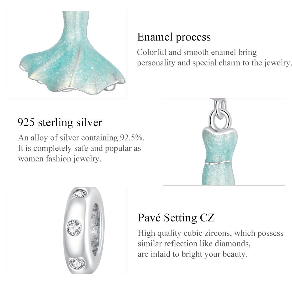 925 Sterling Silver Mermaid Skirt Pendant For Diy Bracelet Or Necklace