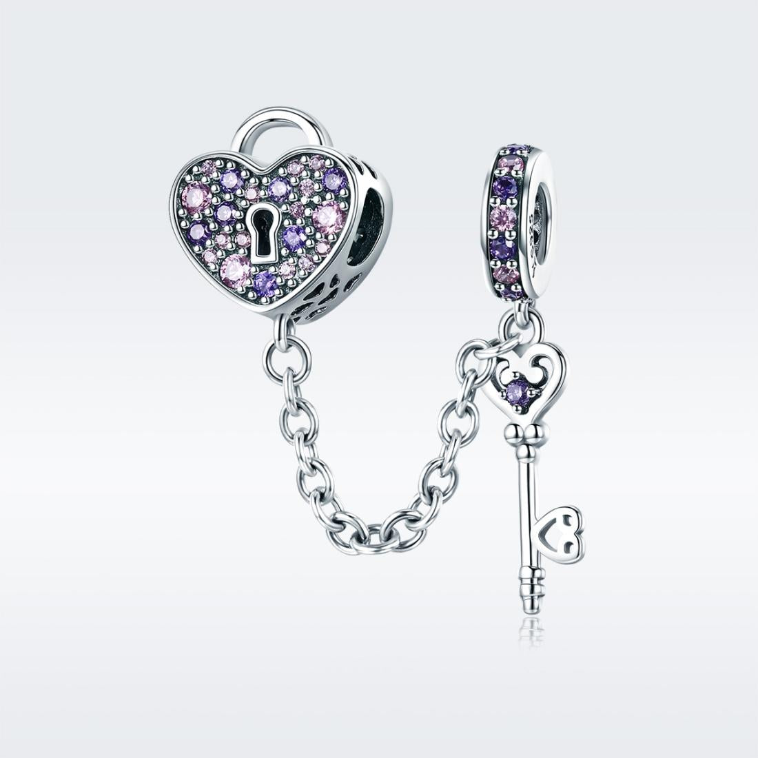 925 Sterling Silver Heart Key Safety Chain For Accessories