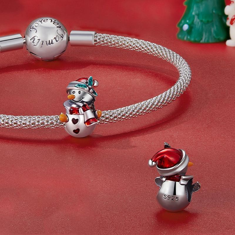925 Sterling Silver Christmas Snowman Bracelet Beads