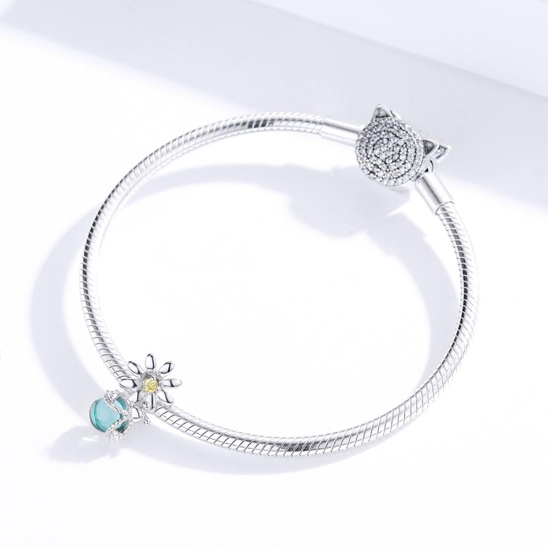 925 Sterling Silver Daisy & Firefly Crystal Bead Bracelet