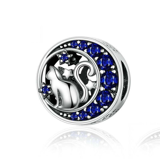 925 Sterling Silver Blue Moon Cat Beaded Diy Jewelry