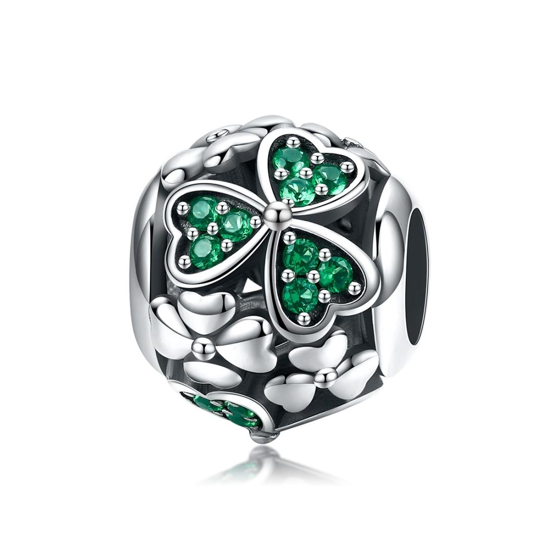 925 Sterling Silver Green Clover Bead For Diy Bracelets