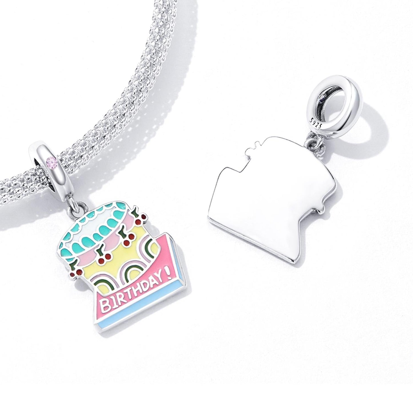 925 Sterling Silver Cherry Cake Pendant For Bracelet Or Necklace