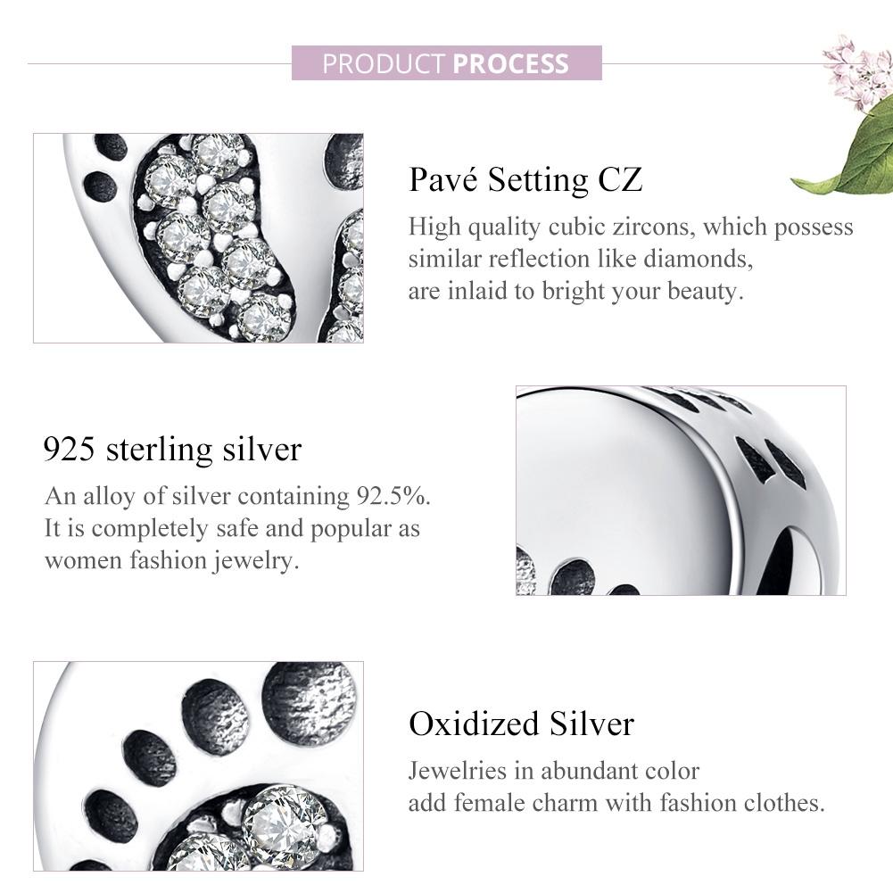 925 Sterling Silver Heart Footprint Beads For Diy Bracelets