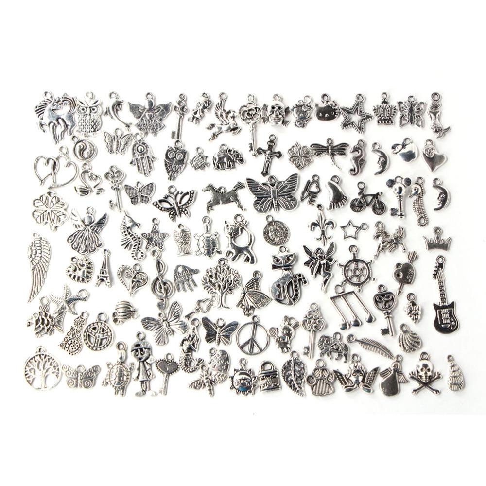 100Pcs Mixed Antique European Bracelet Charms Diy Fashion Jewelry