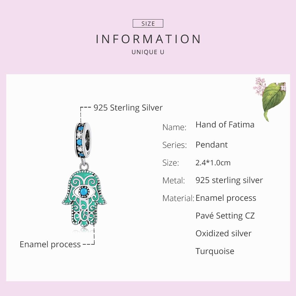 925 Sterling Silver Hand Of Fatima Pendant For Diy Bracelets & Necklaces