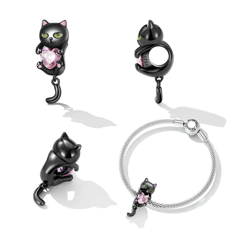925 Sterling Silver Diy Black Cat Bracelet Bead