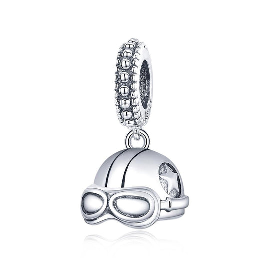 925 Sterling Silver Retro Helmet Pendant For Diy Bracelets & Necklaces