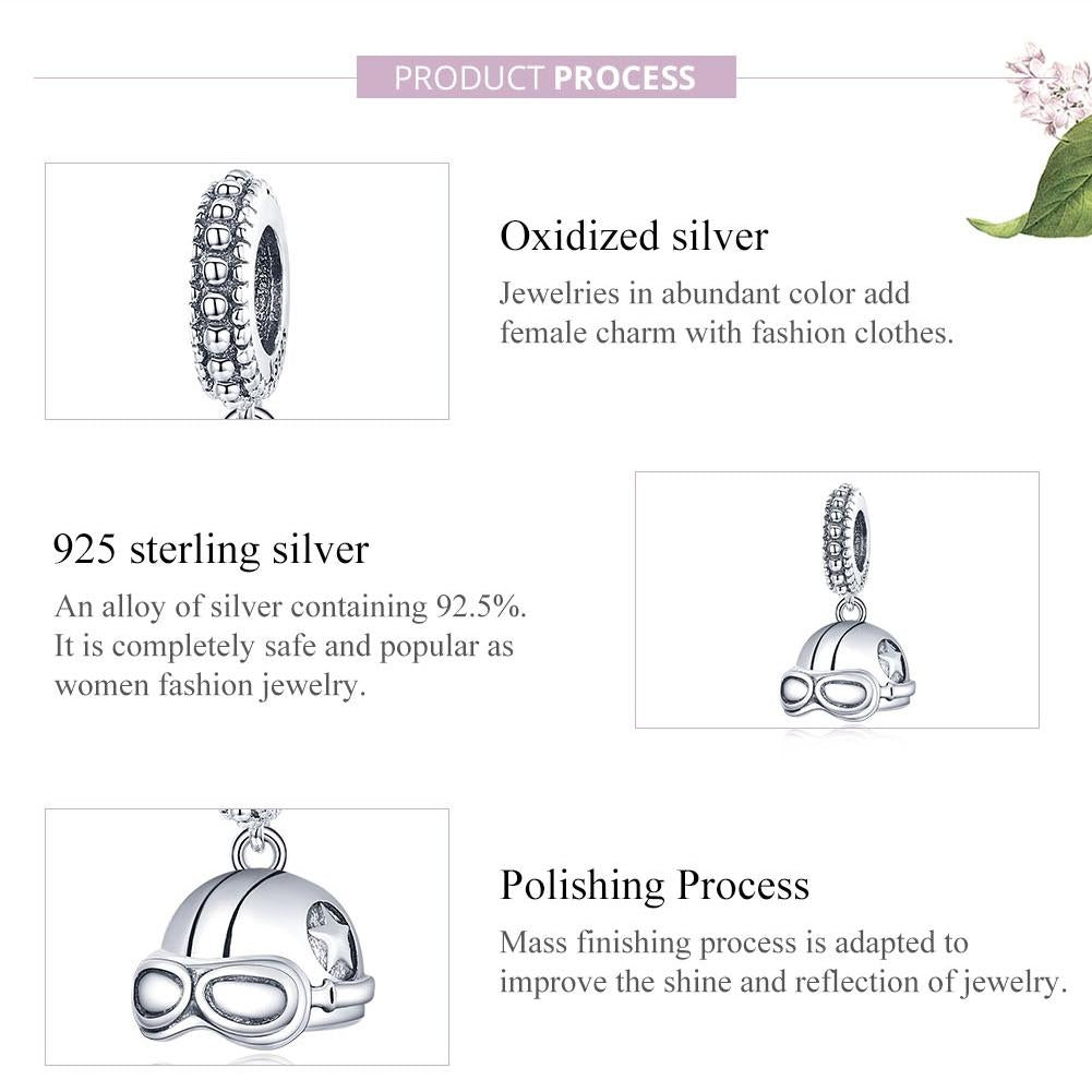 925 Sterling Silver Retro Helmet Pendant For Diy Bracelets & Necklaces
