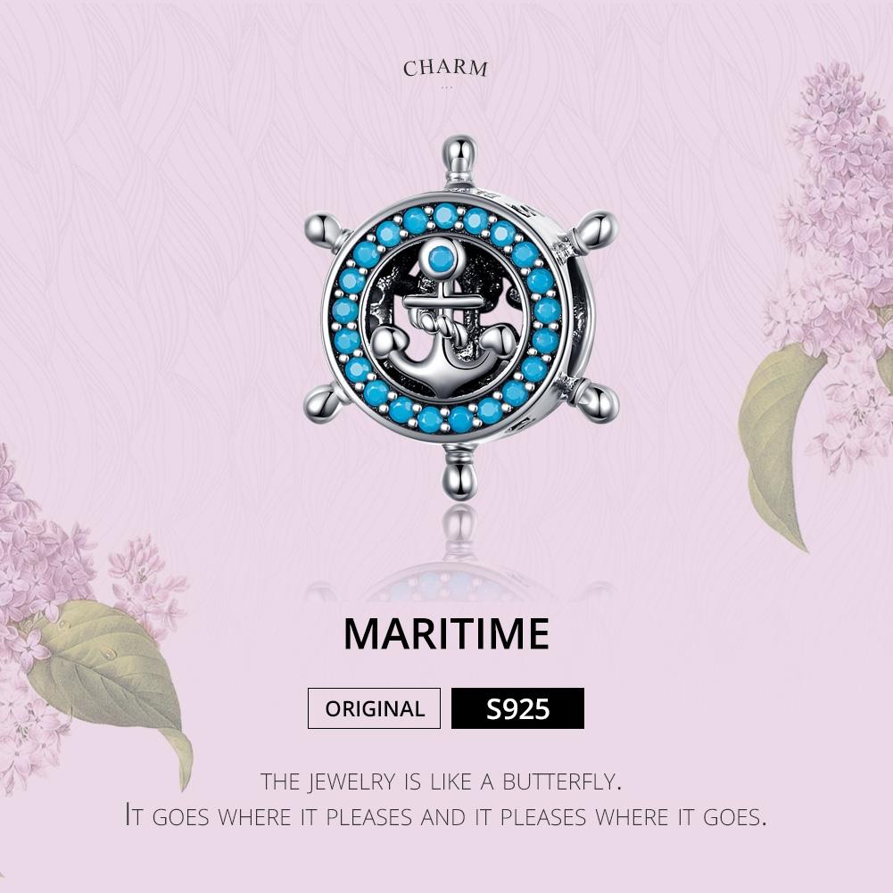 925 Sterling Silver Diy Boat Rudder Bracelet & Blue Beads