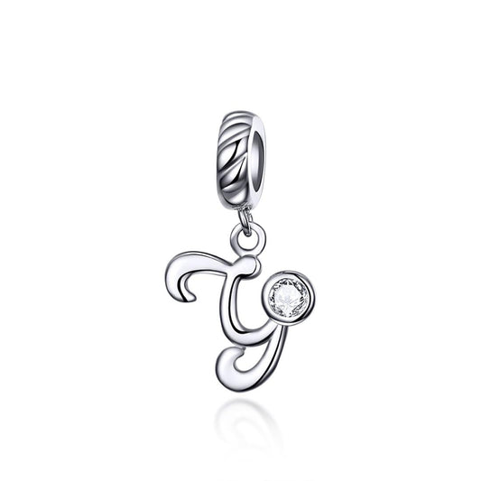 925 Sterling Silver Personalized Letter Pendant For Diy Bracelets And Necklaces Style - Y
