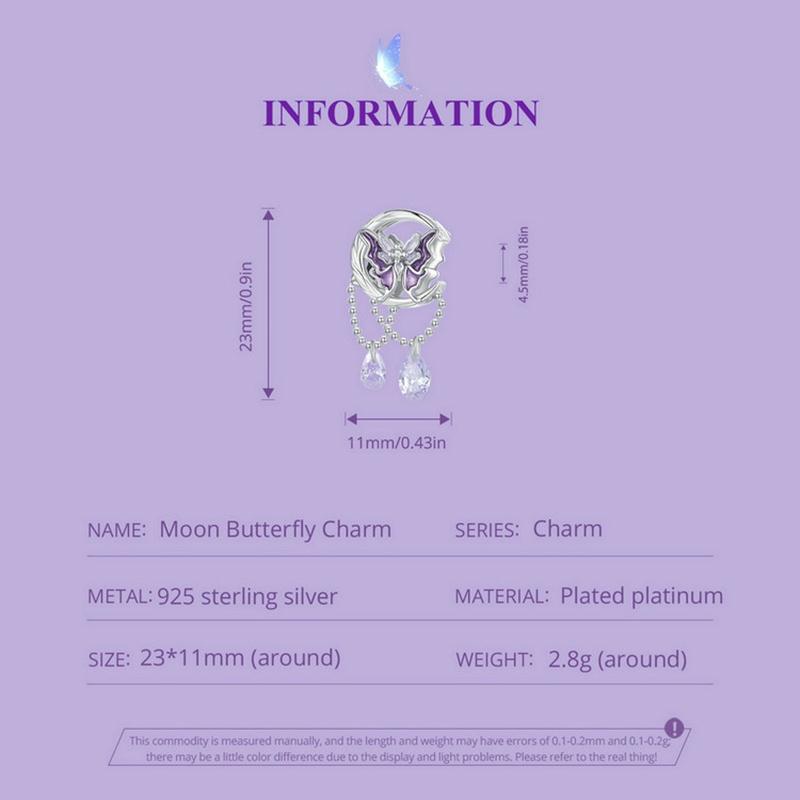 925 Sterling Silver Moon Butterfly Pendant Necklace
