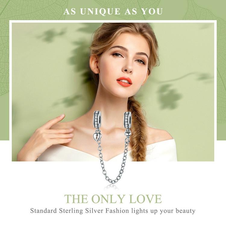 925 Sterling Silver Stackable Heart Pendant Safety Chain In